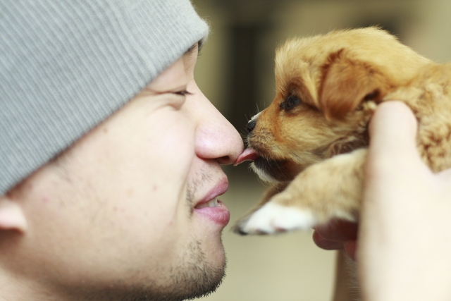 hond knuffelt met baasje